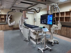 Modern medical imaging room with advanced diagnostic equipment requiring clean, stable power from Riello three-phase UPS systems used in Southern African hospitals.