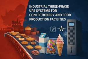 Industrial three-phase UPS system protecting confectionery and food production line equipment in a manufacturing facility in South Africa