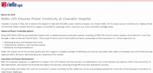 Riello UPS systems ensuring power continuity at Cisanello Hospital, supporting operating rooms, intensive care units, and telemedicine.
