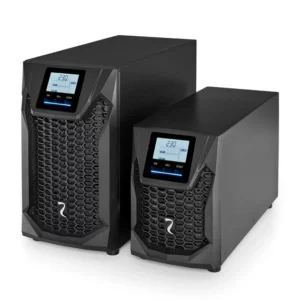 Riello Sentinel Pro2 compact online UPS system showing two tower models designed for high-efficiency power protection in IT, medical, and industrial environments in South Africa, supplied by Standby Systems.