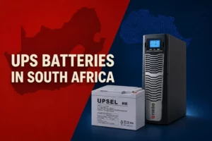 Riello UPS system and battery illustrating UPSEL UPS battery maintenance and replacement strategy in South Africa.