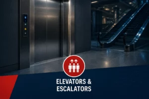 Modern elevator and escalator infrastructure protected by industrial UPS systems
